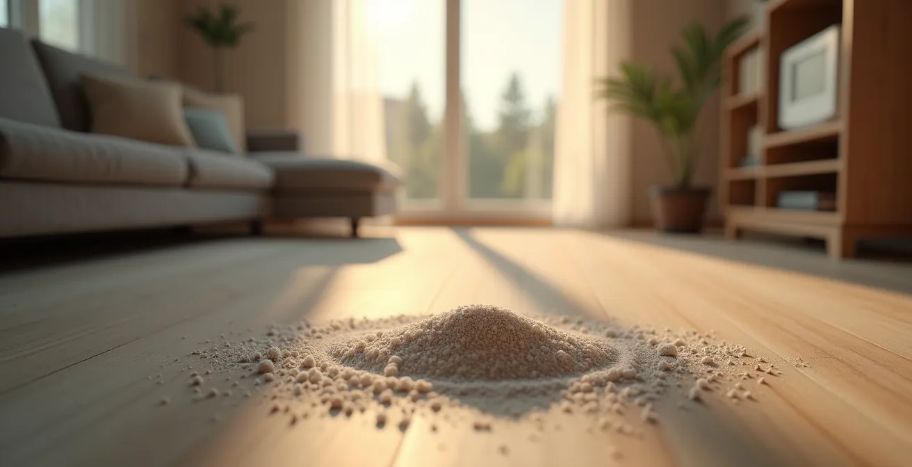 Scène illustrant la poussière à proximité et loin d’une bouche de ventilation dans une maison moderne