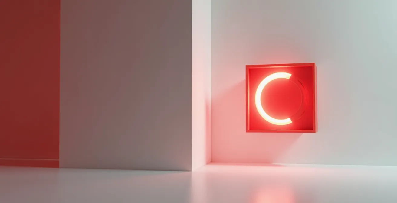 Signal visuel symbolique rouge d'urgence sur fond neutre et épuré