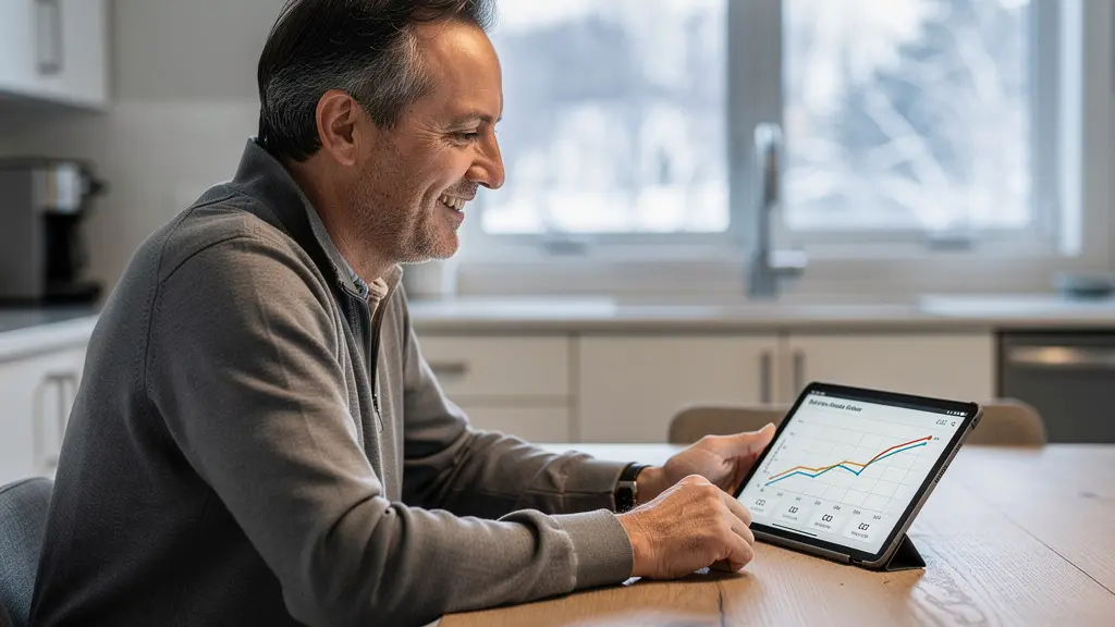 Propriétaire québécois consultant sa consommation énergétique sur tablette