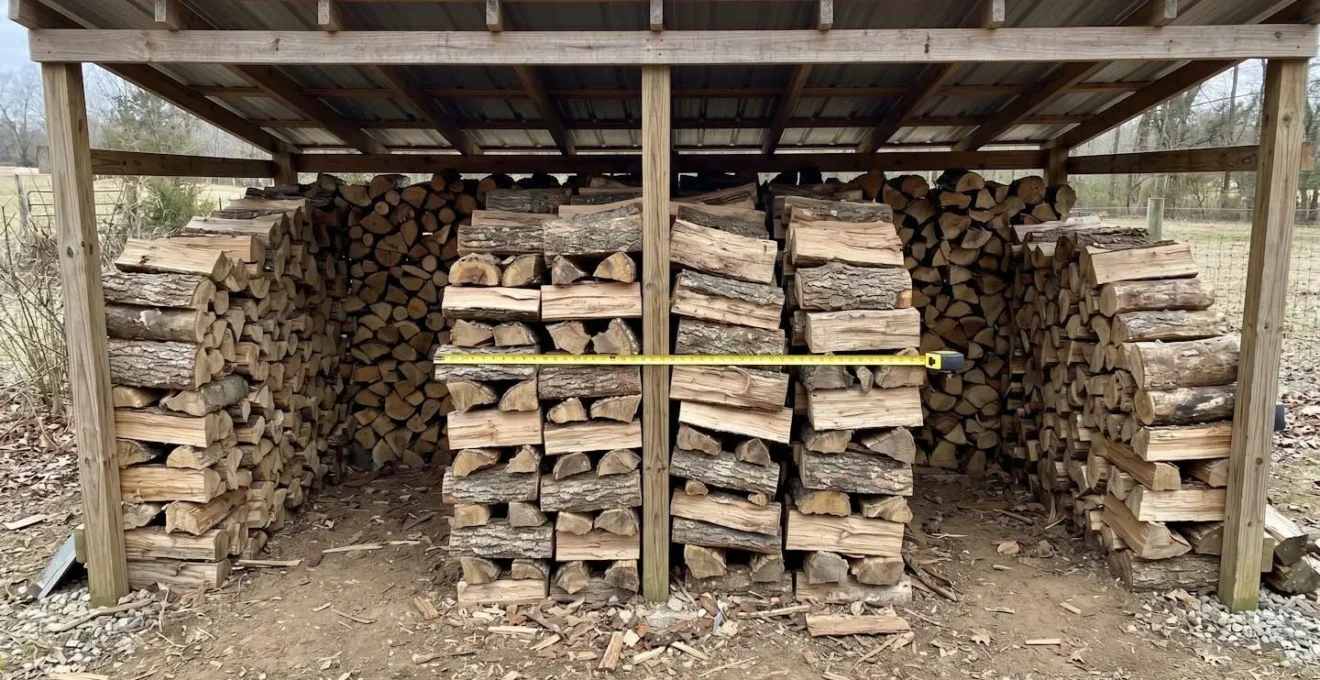 Stères de bois sec empilés, symbolisant le coût du combustible.